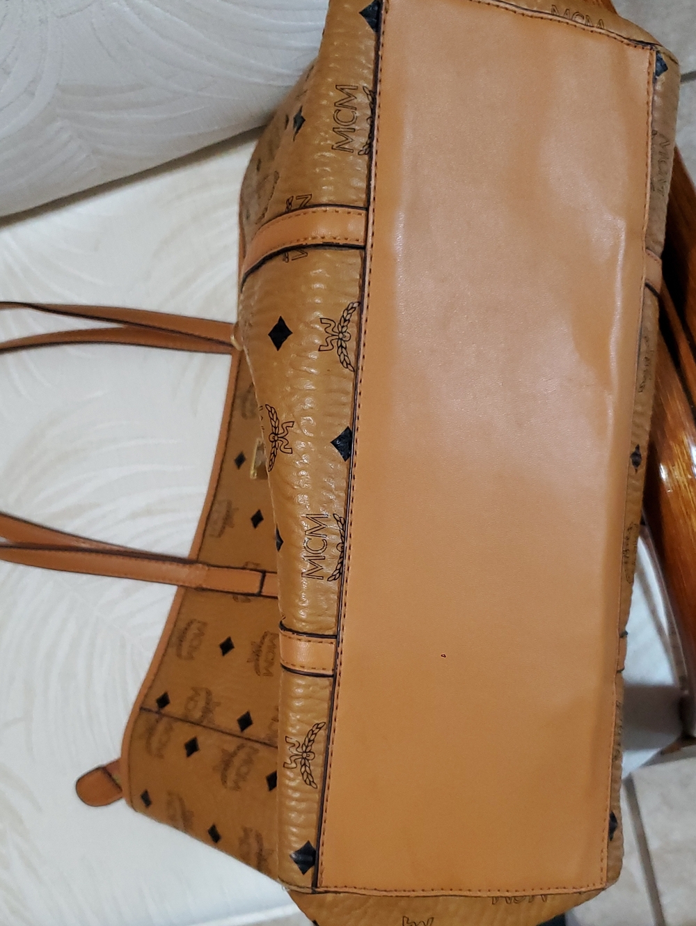 MCM Cognac Visetos Logo Tote Bag - Picture 13 of 14